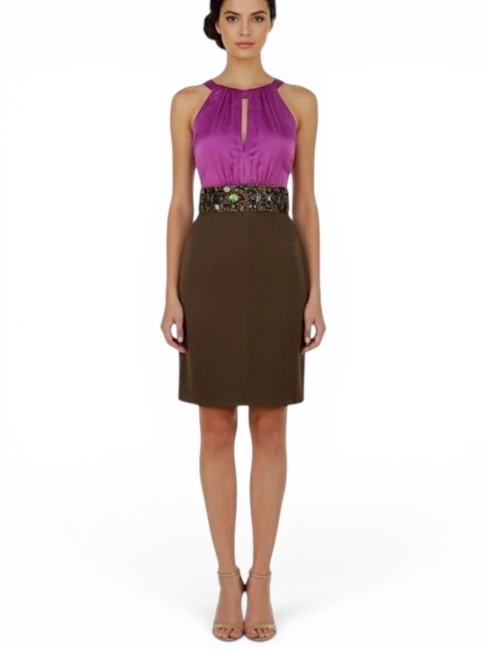Maria Bianca Nero Stretch Silk Jeweled Beaded Waist Cocktail Party Dress NWT S